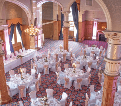 The ball room can be transformed into an elegant dining area